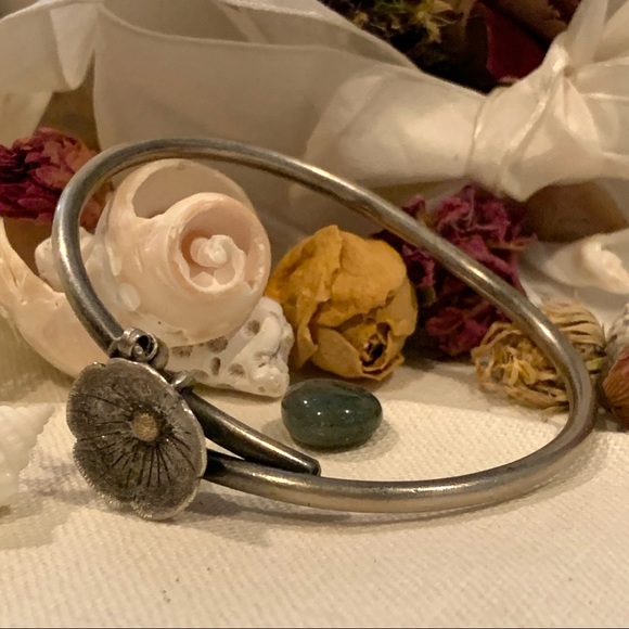 Hand Forged Sterling Floral Bangle Type Bracelet - Picture 2 of 7